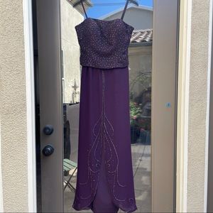 LANDA Royal Purple Spaghetti Strap Beaded Top Gown
